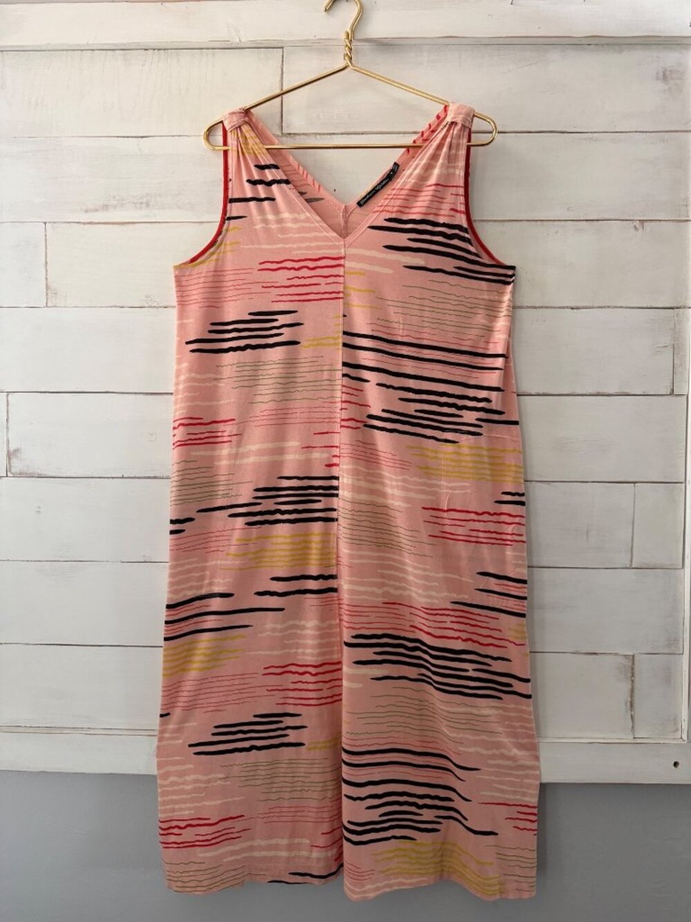 MEDIUM Gudrun Sjoden Stripe Knit VNeck Sleeveless Midi Dress Coral